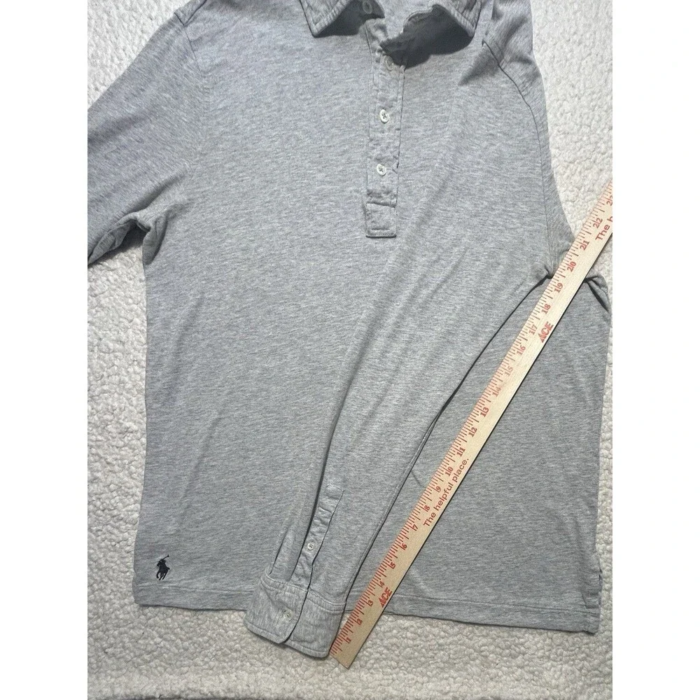 Polo Ralph Lauren Men Shirt Size M Gray Heather Long Sleeve Cotton Polo Top